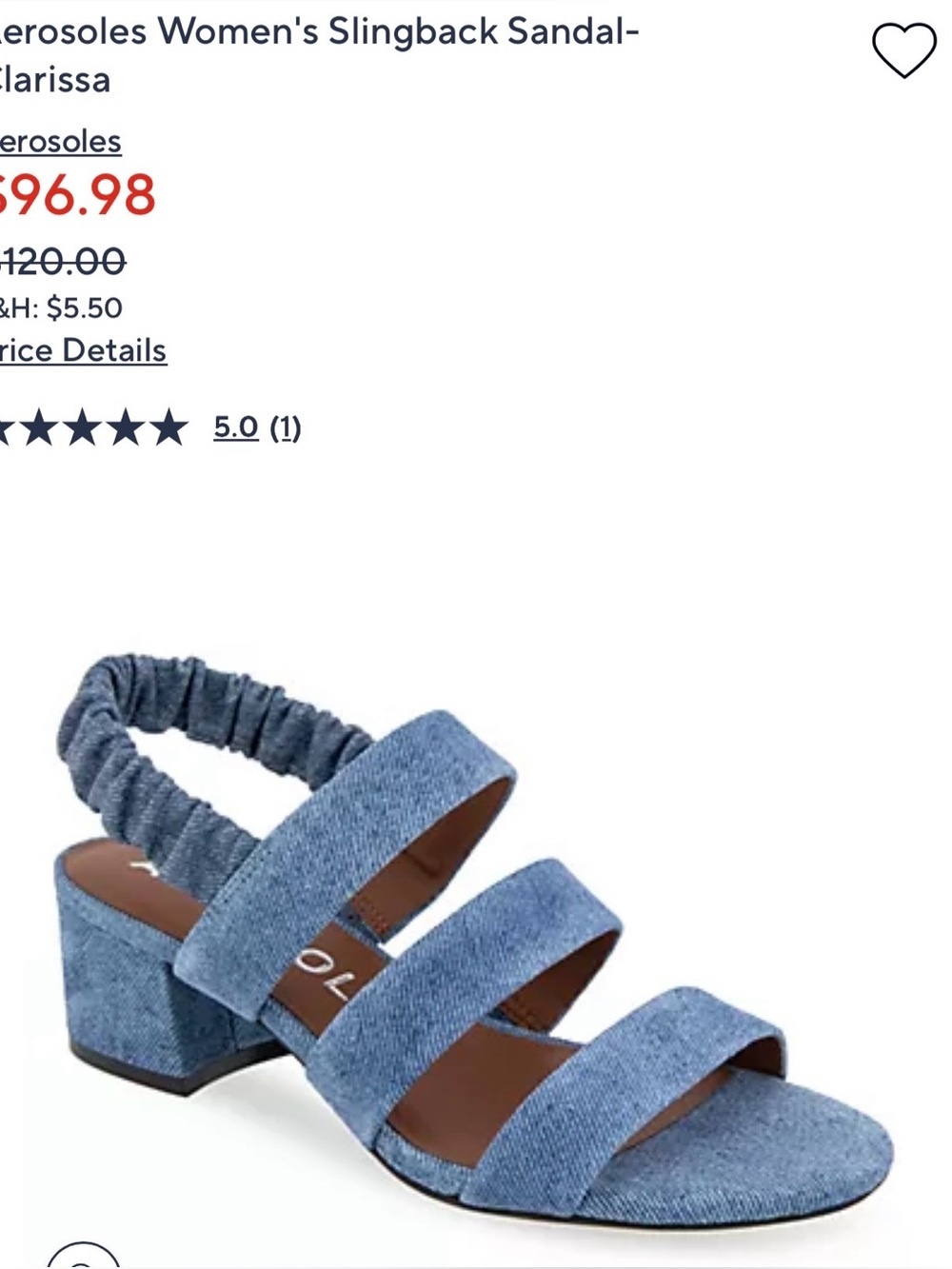 AEROSOLES Denim Triple-Strap Sandals 12 Wide NWT